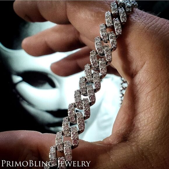 Block Link Simulated Diamond Cuban Link Necklace - Picture 3 of 5